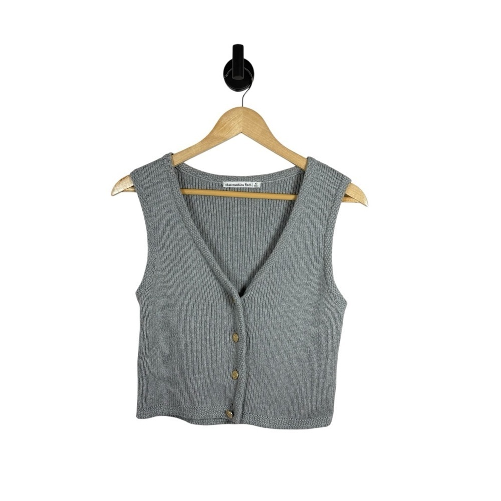 Abercrombie & Fitch Women’s Mara Button-Up Sweater Vest Grey XS - Picture 3 of 9